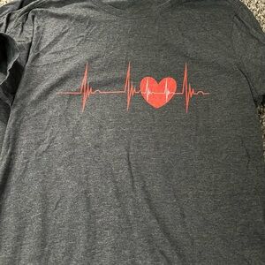 Gray T-Shirt with Red Heartbeat Design